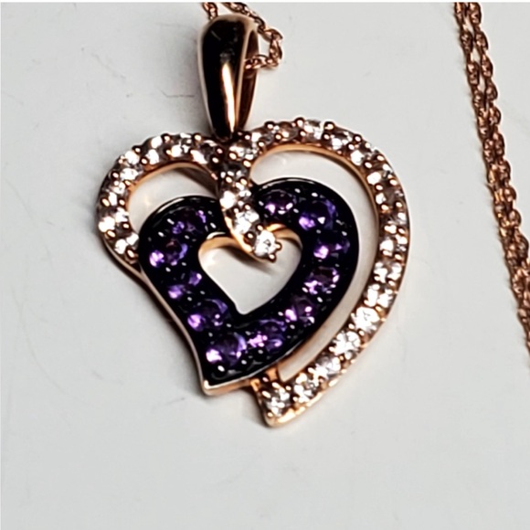 14k Levian Strawberry Gold Grape Amethyst and Vanilla Diamond Sapphire Necklace - Picture 5 of 8